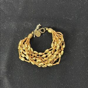 Carme Anglada Signed Gold Beads On Leather Bracelet